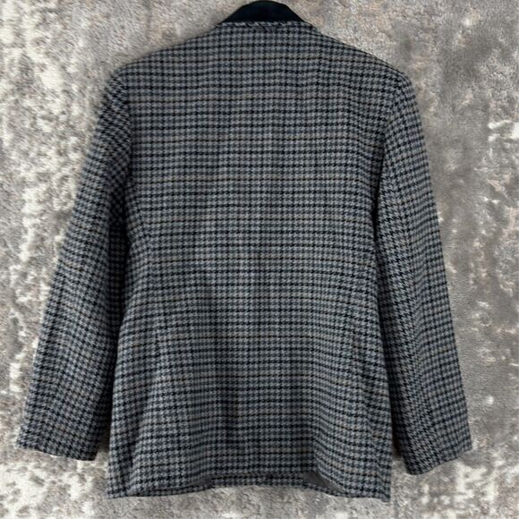 David Eliot Petite Size Mp Houndstooth Career V Neck Blazer Jacket Gray 2 Button - Picture 4 of 8